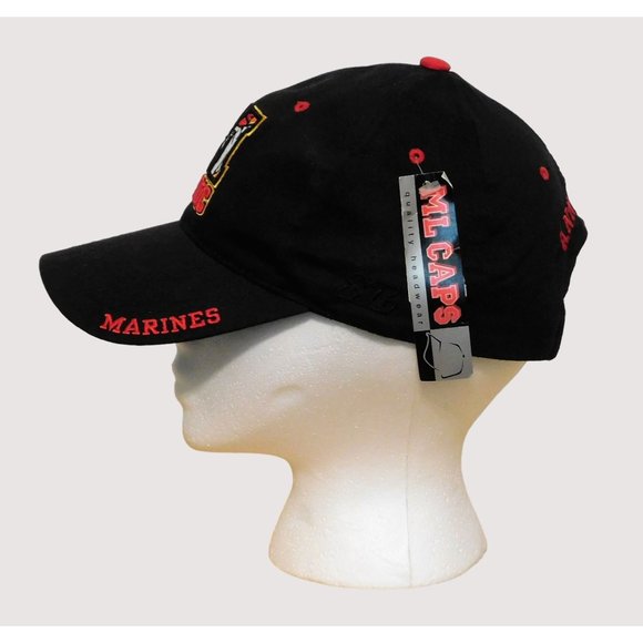USMC Marine Corps Annapolis Bulldog Ball Cap Black Red Embroidered Hat Adj Strap - Picture 4 of 8